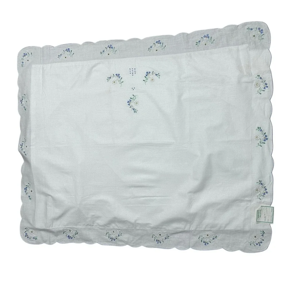 VTG Handmade Bedding Sham Linen Embroidered Floral Daisy Standard Sham White (2)